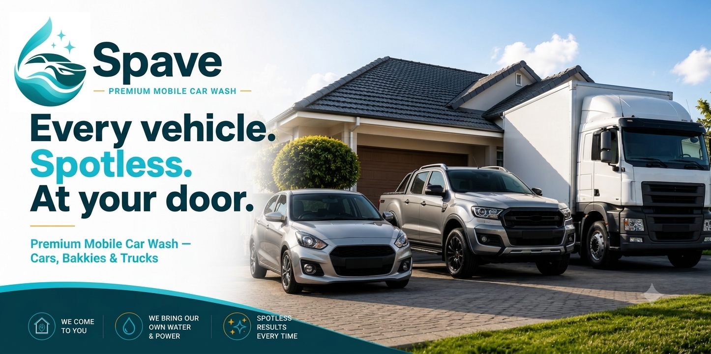 Spave mobile car wash — every vehicle spotless at your door: car, bakkie and truck
